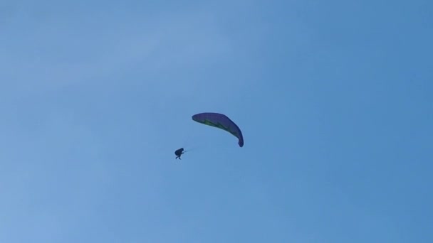 Een Paraglider Voert Prachtige Acrobatische Stunts Uit Blauwe Lucht Skydiver — Stockvideo