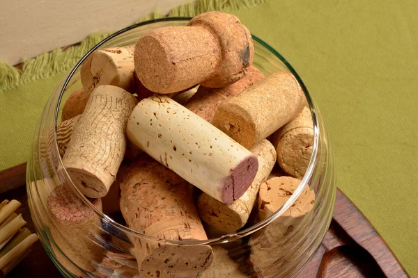 Corks in glass bowl — Stock Photo, Image