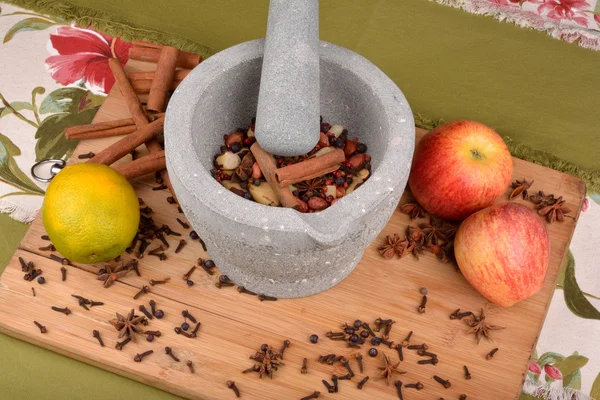 Stone pestle grinding on wood