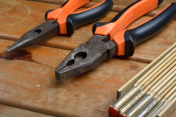 Hand Tools - Pliers and Wooden Meter — Stock Photo, Image