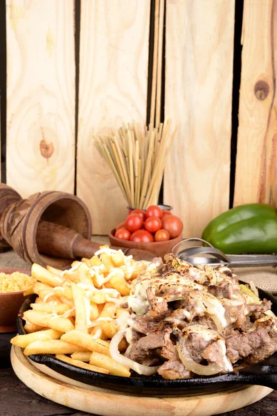 Sirloin Steak, Onions and French Fries — Stock Photo, Image