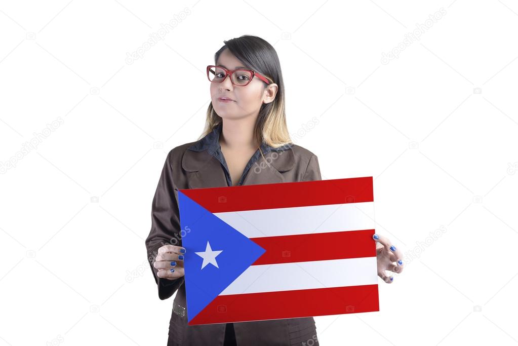Business Woman Holding Puerto Rico Flag