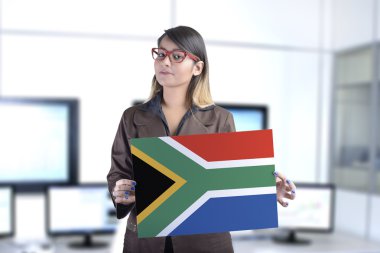Güney Afrika bayrak tutan iş kadın