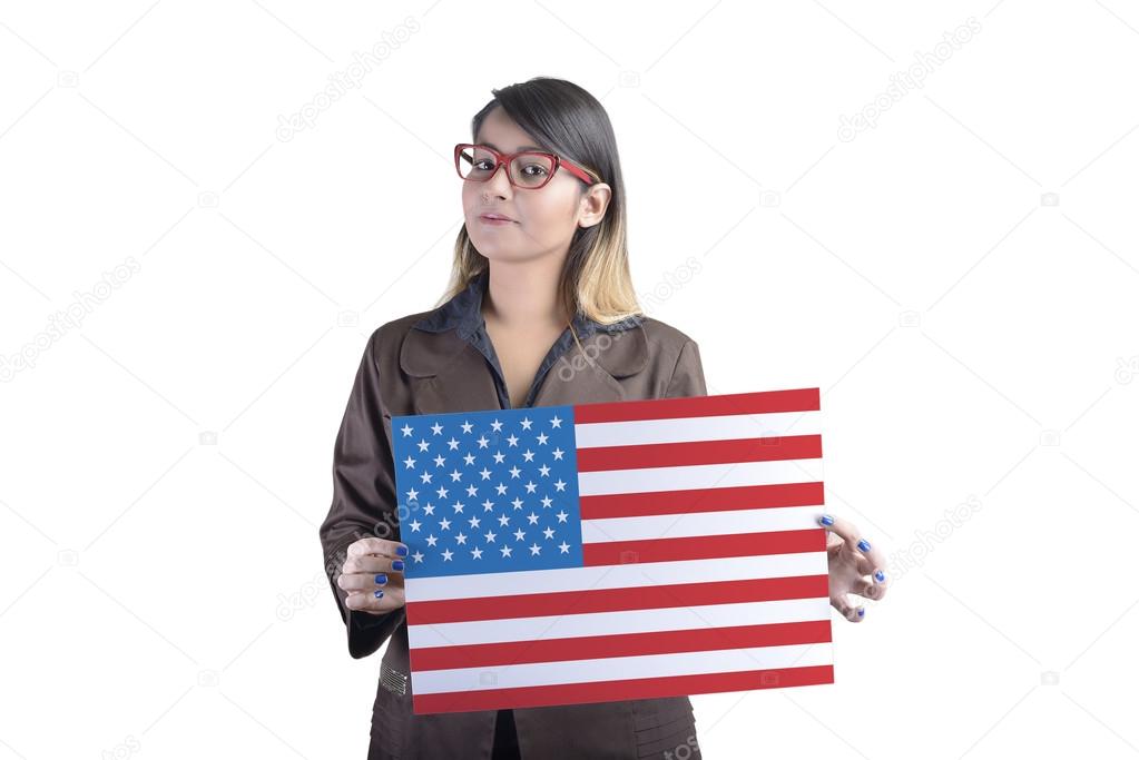 Business Woman Holding The United States Flag
