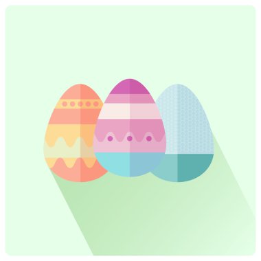 Mutlu Paskalya yumurta yeşil arka plan üzerinde renkli. Vektör çizim. Simgeler düz tasarım. Tatil tarzı.