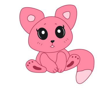 Şirin pembe tilki. Çocuk çizgi film tarzında şirin düz vektör çizimleri. Komik bir karakter. Beyaz arkaplanda izole