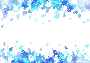  Cadılar Bayramı temasının soyut bir geçmişi var. Beyaz arka plandaki komik hayaletler. Vektör resmi