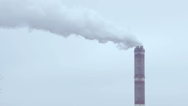 Tjocka grå rök kraftverk skorsten. Luftföroreningar koncept. — Stockvideo