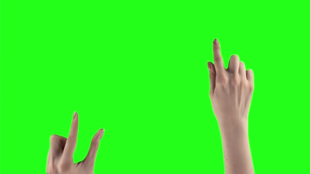 Set of 27 gestures made by female hands and fingers to manage touch screen on a chroma key — Wideo stockowe