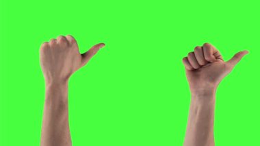 Package of 21 gestures of man hands showing different symbols on a chroma key background