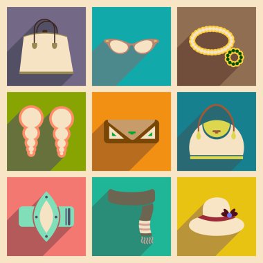 Modern düz simgeler koleksiyonu gölge moda ile vektör