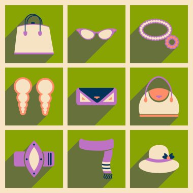 Modern düz simgeler koleksiyonu gölge moda ile vektör