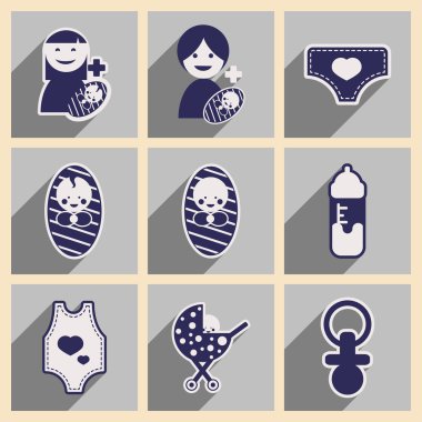 Modern düz simgeler koleksiyonu uzun gölge babys ile