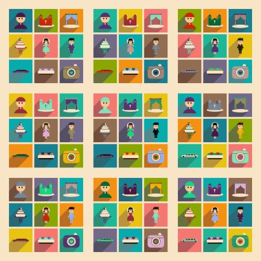 Uzun gölge düğün ile düz web simgeler kümesi