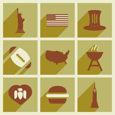 Uzun gölge Amerikan ile düz simgeler kümesi