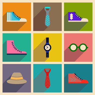 Modern düz simgeler vektör gölge Hipster koleksiyonuyla giyim