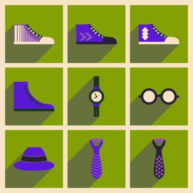 Modern düz simgeler vektör gölge Hipster koleksiyonuyla giyim