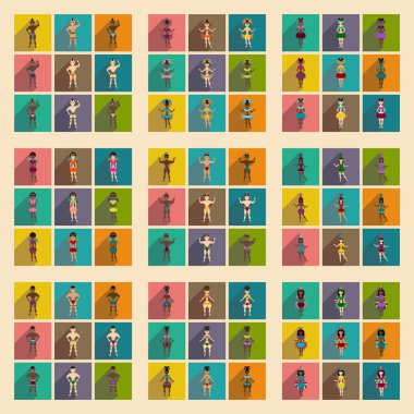 Uzun gölge Brezilyalı dansçı ile düz simgeler kavramı