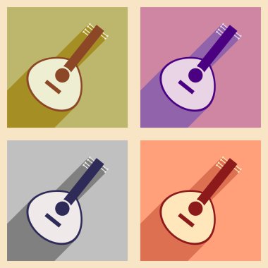 Modern düz simgeler koleksiyonu uzun gölge Hint müzik aleti ile