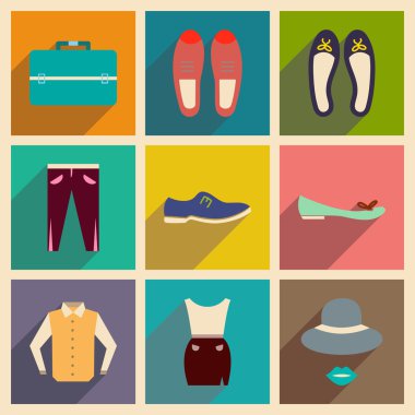 Modern düz simgeler koleksiyonu gölge moda ile vektör