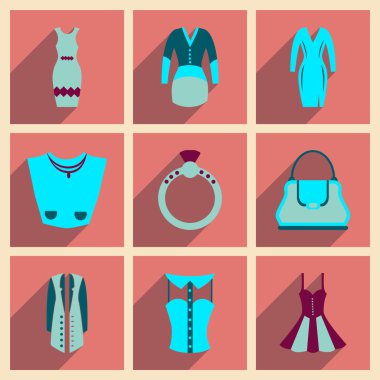 Uzun gölge giysileri ile düz simgeler kavramı