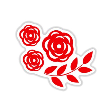 Kağıt etiket beyaz arka plan üzerinde şube gül