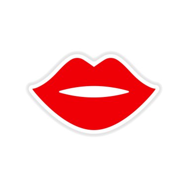 Kağıt etiket beyaz arka plan kadın dudaklarında