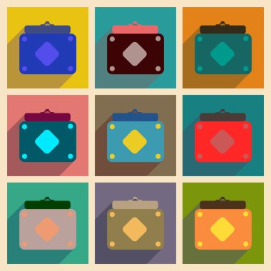 Uzun gölge debriyaj çanta ile düz simgeler kavramı