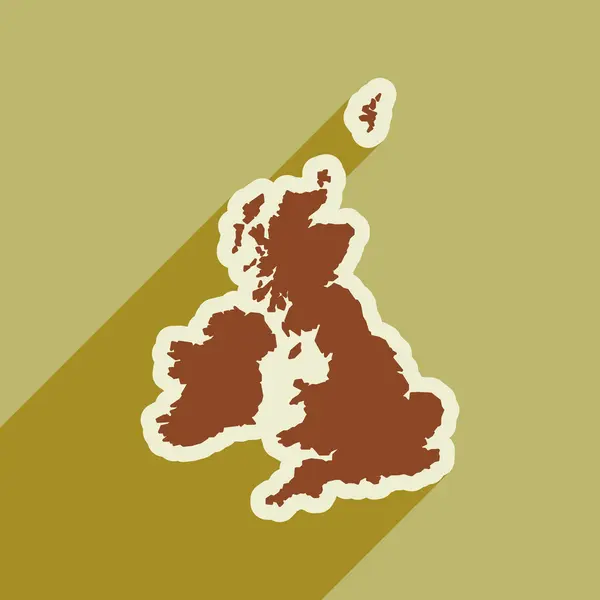 Icona piatta con lunga mappa ombra della Gran Bretagna — Vettoriale Stock