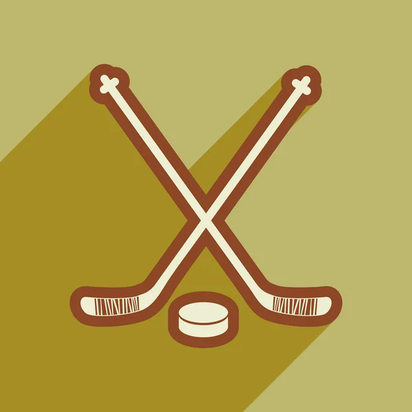 Ploché ikony s dlouhý stín hokejky — Stockový vektor