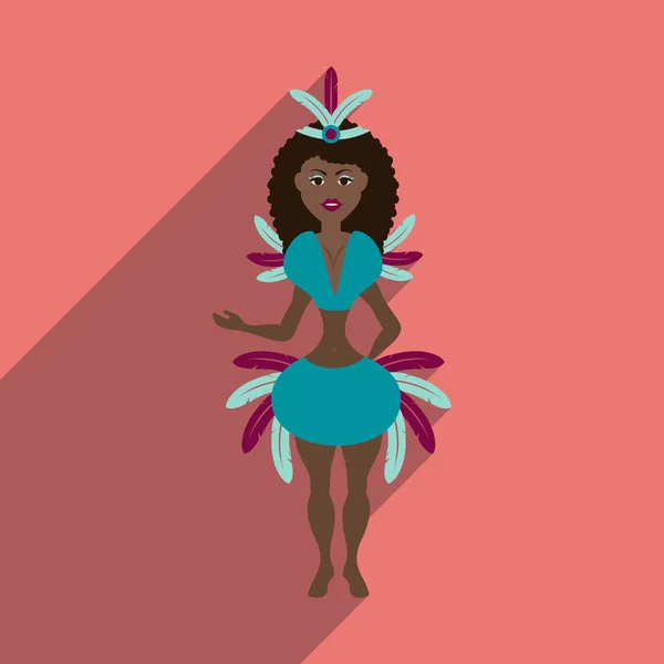 Икона плоской паутины с длинной тенью бразильской танцовщицы — стоковый вектор