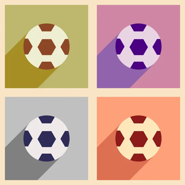 Conjunto de iconos planos con pelota de fútbol de sombra larga — Vector de stock