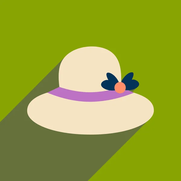 Icône plate avec chapeau femme longue ombre — Image vectorielle