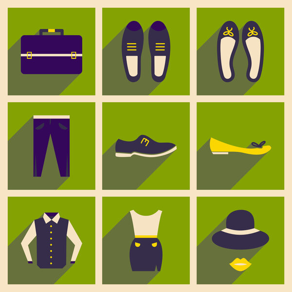 Modern flat icons vector collection with shadow fashion