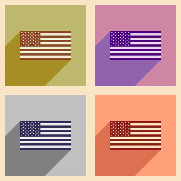 Conjunto de iconos planos con sombra larga Bandera americana — Vector de stock