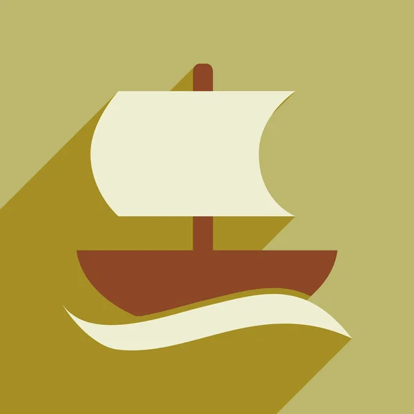 Flat web icon with long shadow sailing ship — Stock Vector