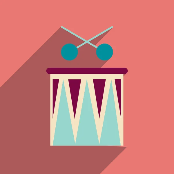 Platt spindelväv ikonen med långa skugga carnival trummor — Stock vektor