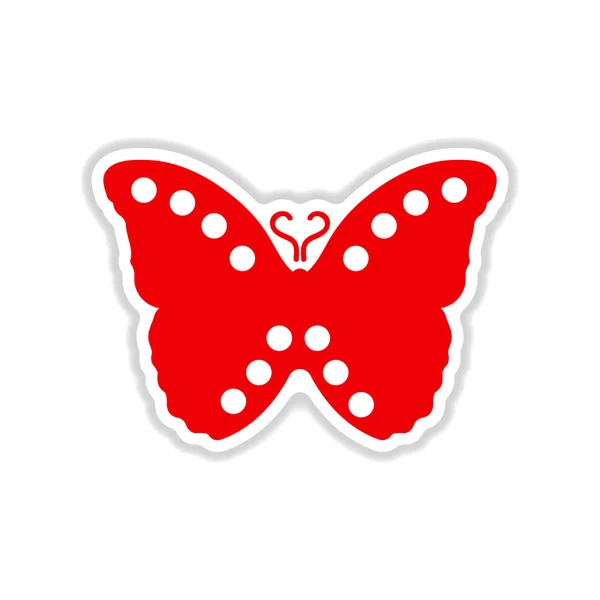 蝶の飛翔白背景紙ステッカー — ストックベクタ