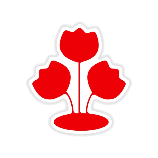 Stiker kertas pada buket bunga latar belakang putih - Stok Vektor