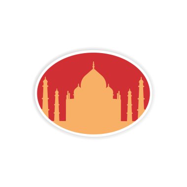 Kağıt etiket Hindistan Taj Mahal beyaz arka plan üzerinde