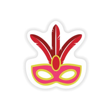 Beyaz arka plan karnaval maskesi bulunan şık kağıt etiket