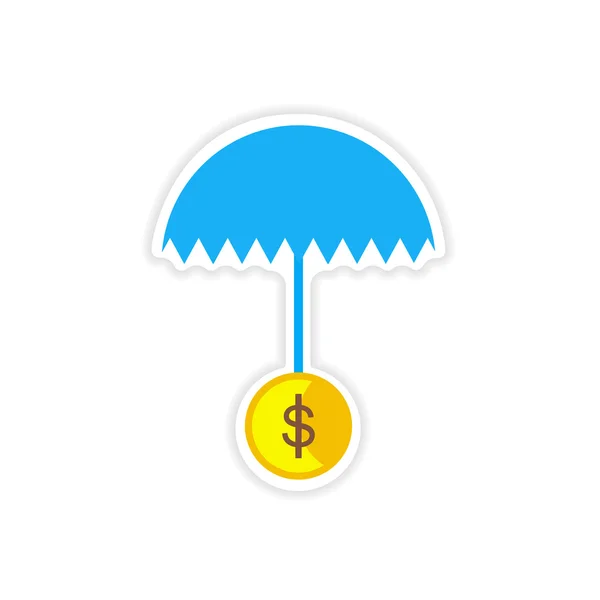 Stylish sticker on paper umbrella and coins — Stock Vector