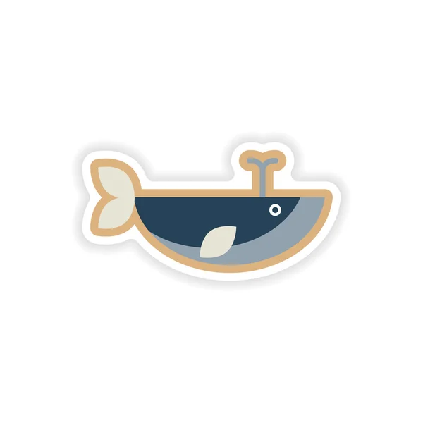 paper sticker on white background whale with fountain