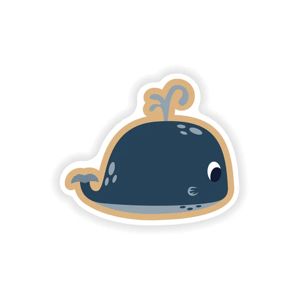 paper sticker on white background whale with fountain
