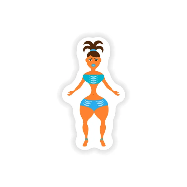 stylish paper sticker on white background Brazilian dancer