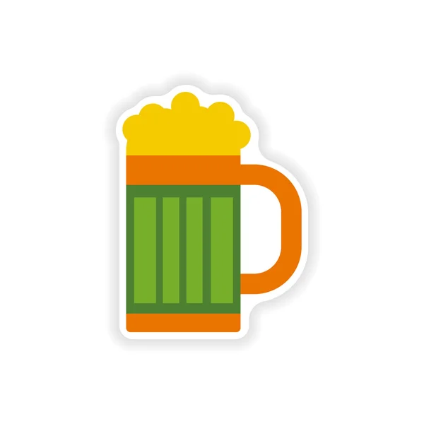 Stylish paper sticker on white background glass beer — Stock Vector