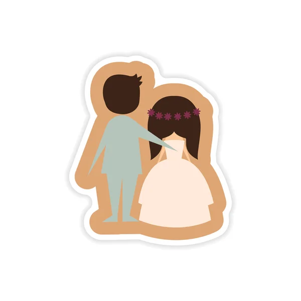 Papieraufkleber auf weißem Hintergrund Braut und Bräutigam — Stockvektor