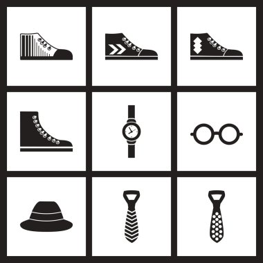 Kavram düz simgeler siyah beyaz erkek aksesuarları