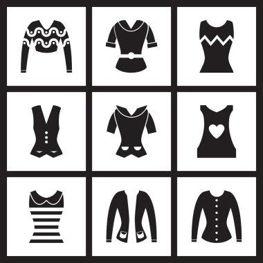 Siyah ve beyaz kadın giyim konsept düz simgeler