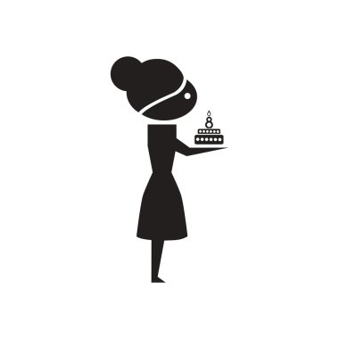 Düz simgesi olarak pasta ile siyah beyaz kız